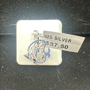 Sterling Silver Fish Pendant with Blue Stones